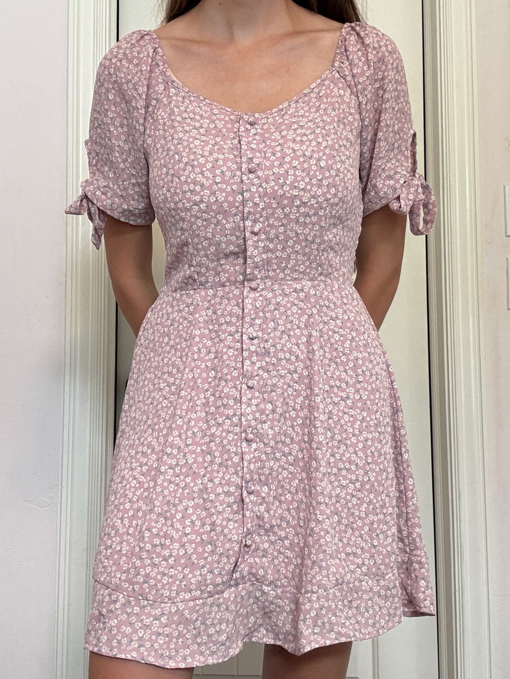 Sienna Sky Pink Floral Button-Front Mini Dress